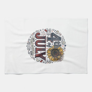 Vintage 4th of July Patriotic Sunflower Shirt Desi Kitchen Towel