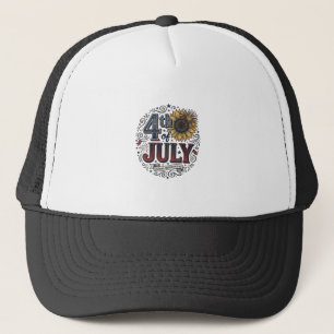 Vintage 4th of July Patriotic Sunflower Shirt Desi Trucker Hat