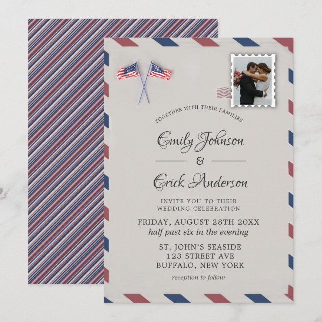 Vintage 4th Of July Photo Wedding Invitation (Front/Back)