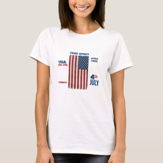 Vintage 4th of July USA Flag Free Spirit Patriotic T-Shirt