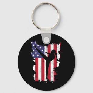 Vintage 4th Of July Usa Flag Kickboxing Women Kids Keychain