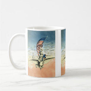 Vintage 4th of July, Woman Riding Eagle with Flag Coffee Mug