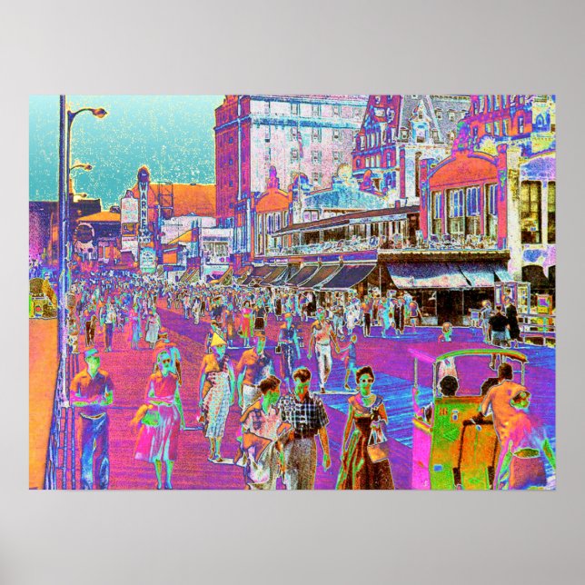 Vintage 50s Atlantic City Boardwalk Retro Popart Poster (Front)