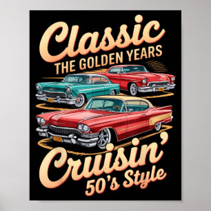 Vintage 50s Car Tee Clic Muscle Car For Men & Poster