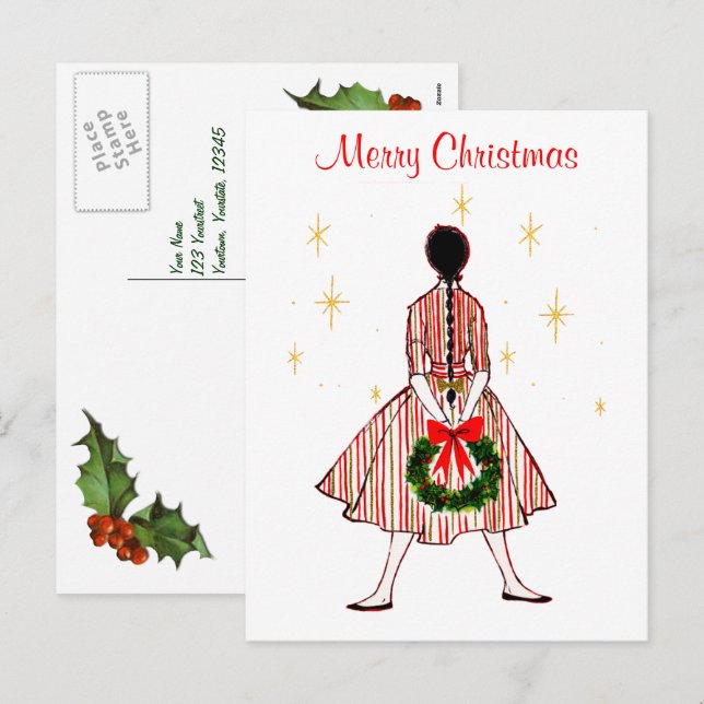 Vintage 50s Christmas Girl Vintage Postcard (Front/Back)