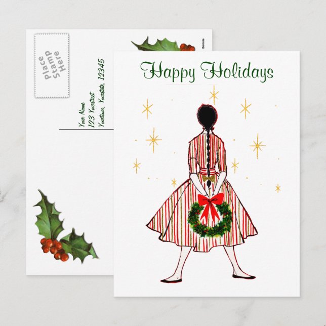 Vintage 50s Christmas Girl Vintage Postcard (Front/Back)