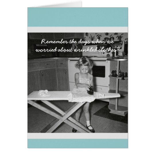 Vintage '50s Girl Ironing Happy Birthday Card