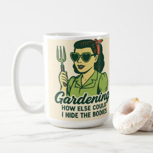 Vintage 50s Lady With Garden Fork Dark Humor Coffee Mug