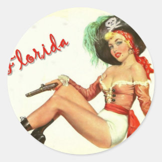 Vintage 50s Pirate Girl Classic Round Sticker