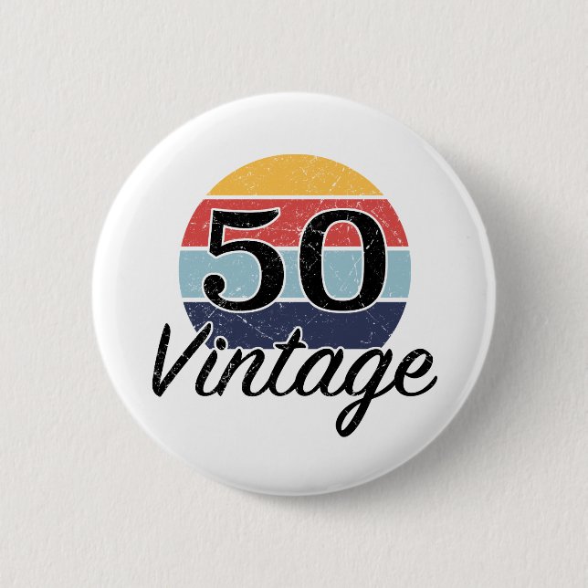 Vintage 50th Birthday Sunset 2 Inch Round Button (Front)