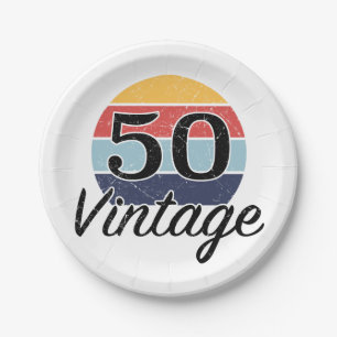 Vintage 50th Birthday Sunset Paper Plate