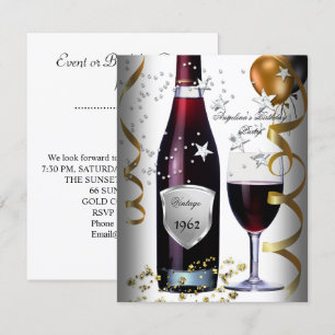 Vintage 50th Birthday Wine Black Gold Balloons Invitation
