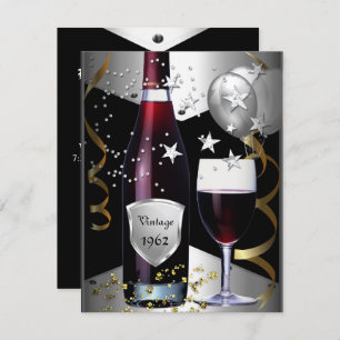 Vintage 50th Birthday Wine Black Gold Silver Invitation