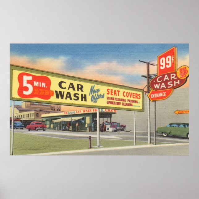 Vintage 5 min Car Wash Poster (Front)