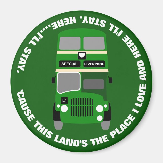 Vintage 60's Green Liverpool Double Decker Bus Magnet (Front)