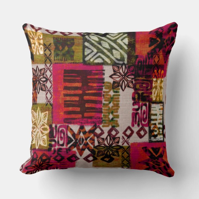 Vintage 60s Hawaiian barkcloth style pillow (Front)