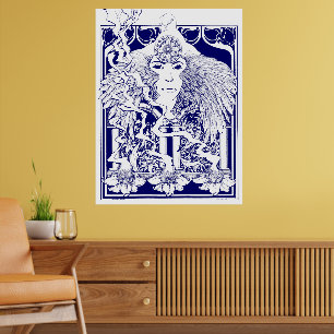 Vintage 60's Psychedelic Art Nouveau Floral Poster