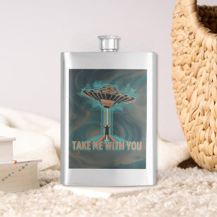 Vintage 60's Style Flying Saucer  Hip Flask