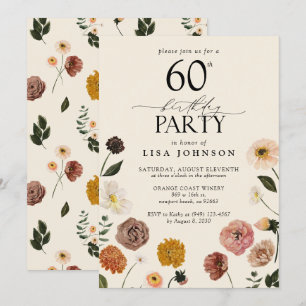 Vintage 60th Birthday Party Terracotta Flowers Invitation
