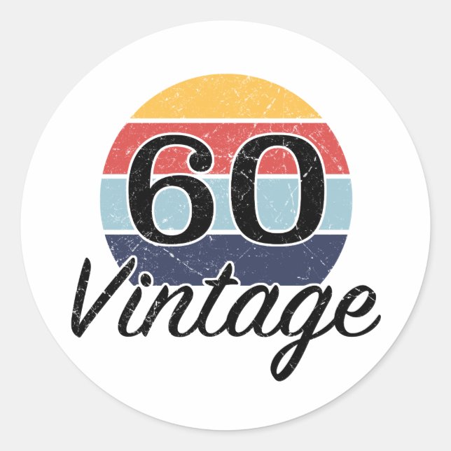 Vintage 60th Birthday Sunset Classic Round Sticker (Front)