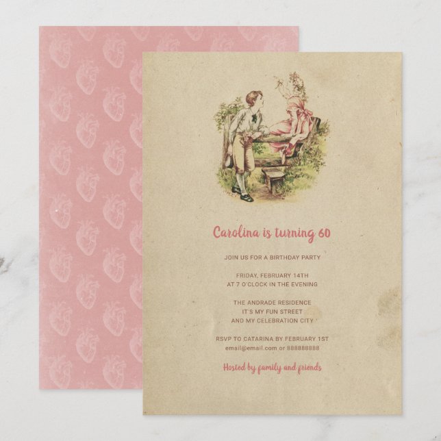 Vintage 60th Birthday Women Simple Valentine's Day Invitation (Front/Back)