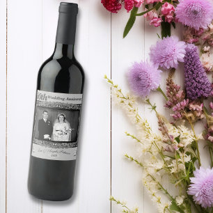 Vintage 60th Wedding Anniversary   Silver Foil Wine Label