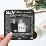 Vintage 60th Wedding Anniversary Square Sticker<br><div class="desc">Make an impression with this vintage,  photo template,  diamond sixtieth wedding anniversary design with an ornate photo frame,  and elegant motifs at bottom corners. Templates for names and wedding year under photo.</div>