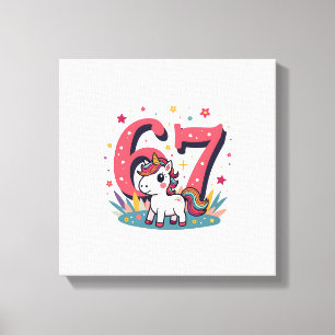 Vintage 67th Birthday Unicorn Rainbow Cute Cartoon Canvas Print
