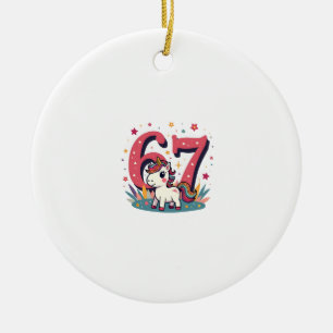 Vintage 67th Birthday Unicorn Rainbow Cute Cartoon Ceramic Ornament