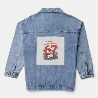 Vintage 67th Birthday Unicorn Rainbow Cute Cartoon Denim Jacket