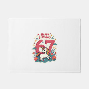 Vintage 67th Birthday Unicorn Rainbow Cute Cartoon Doormat