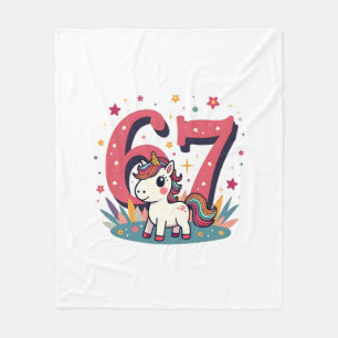 Vintage 67th Birthday Unicorn Rainbow Cute Cartoon Fleece Blanket