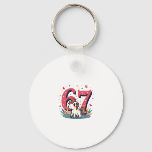 Vintage 67th Birthday Unicorn Rainbow Cute Cartoon Keychain