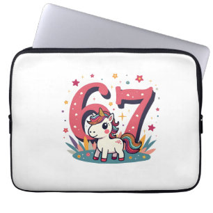 Vintage 67th Birthday Unicorn Rainbow Cute Cartoon Laptop Sleeve