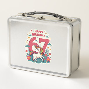 Vintage 67th Birthday Unicorn Rainbow Cute Cartoon Metal Lunch Box