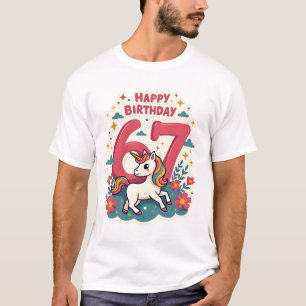 Vintage 67th Birthday Unicorn Rainbow Cute Cartoon T-Shirt