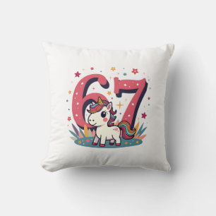 Vintage 67th Birthday Unicorn Rainbow Cute Cartoon Throw Pillow