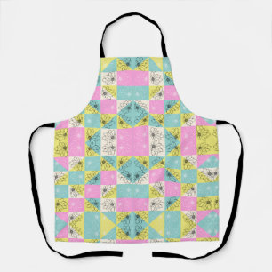 Vintage 70s Chequerboard Spring Flowers Pattern Apron
