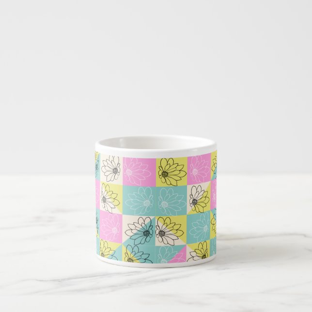 Vintage 70s Chequerboard Spring Flowers Pattern Espresso Cup (Front)