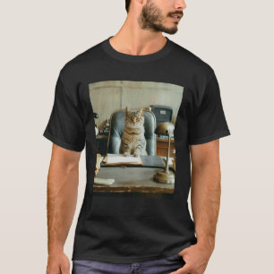 Vintage 70s Office Cat at Desk Work Photo Long Sle T-Shirt
