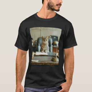 Vintage 70s Office Cat at Desk Work Photo Long Sle T-Shirt