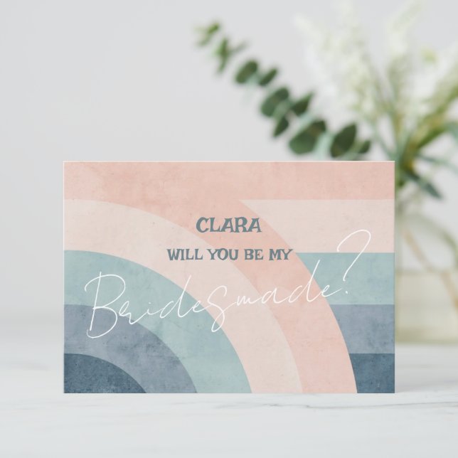 Vintage 70s Rainbow Wedding Bridesmade Invitation (Standing Front)