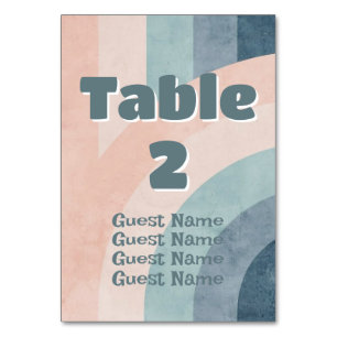 Vintage 70s Rainbow Wedding Table Number