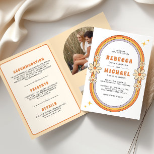 Vintage 70s Retro Colorful Groovy Frame Wedding Invitation