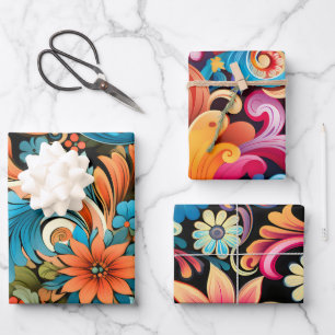 Vintage 70s Retro Hippie Style Flower Power Boho Wrapping Paper Sheet