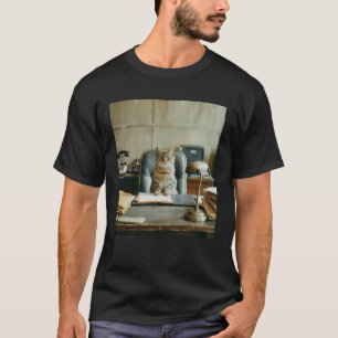 Vintage 70s Sunglasses Office Cat at Desk Work Pho T-Shirt