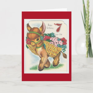Vintage 7 Year Old Happy Birthday Burro Card