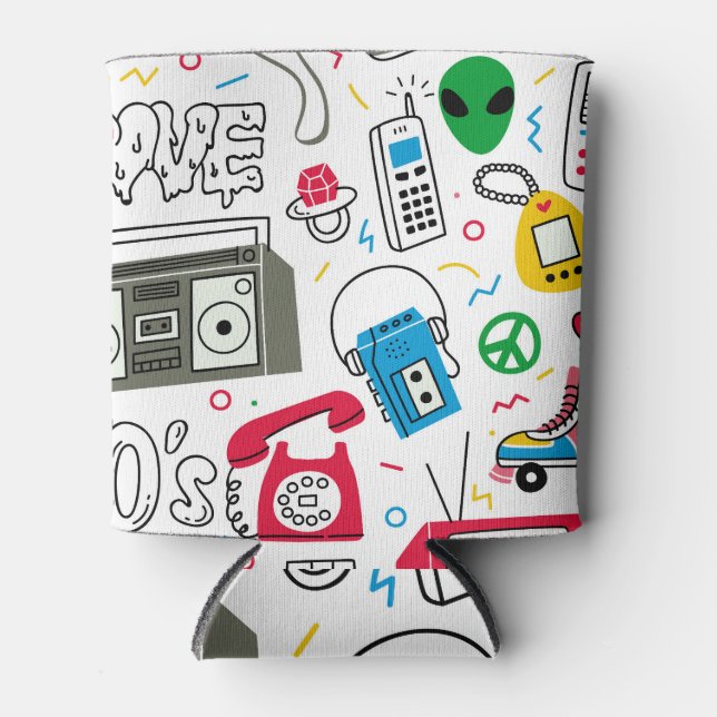 Vintage 80's 90's doodle collection. can cooler (Front)