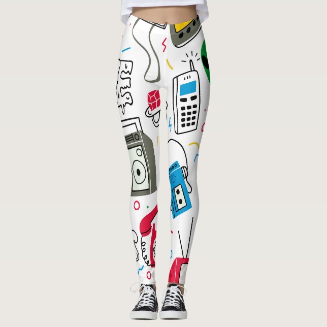 Vintage 80's 90's doodle collection. leggings (Front)