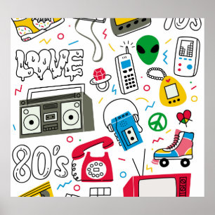 Vintage 80's 90's doodle collection. poster